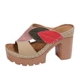 thumbnail image 6 of Rokment Womens Color Block Leaves High Heels Dress Sandals Beach Boho Trendy Leather Platform Chunky Heeled Slip on Comfortable Casual Backless Dressy Slides Summer Shoes Khaki Size 9.5, 6 of 7