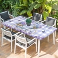 thumbnail image 2 of Purple Flowers Table Cloths for 3 Foot Rectangle Tables, Weeping Spring Floral Bicycle Checkered Patio Waterproof Elastic Fitted Tablecloths, Washable Rectangular Table Cover for Camping, 2 of 8