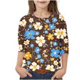 thumbnail image 1 of COM1950s Chemises pour Filles, Mode Enfants Femme Col Rond T-Shirt Imprimé Manches 3/4 Blouse, 1 of 9