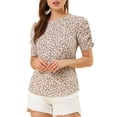 thumbnail image 1 of INSPIRE CHIC Haut Floral Élégant à Manches Courtes Froncées Coupe Régulière pour Femmes Beige Rouge m, 1 of 6