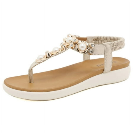 

Women s Flat Sandals Dressy Summer Beach Shoes Casual Comfortable Boho Rhinestone Thong Flip-Flop Elastic Strappy