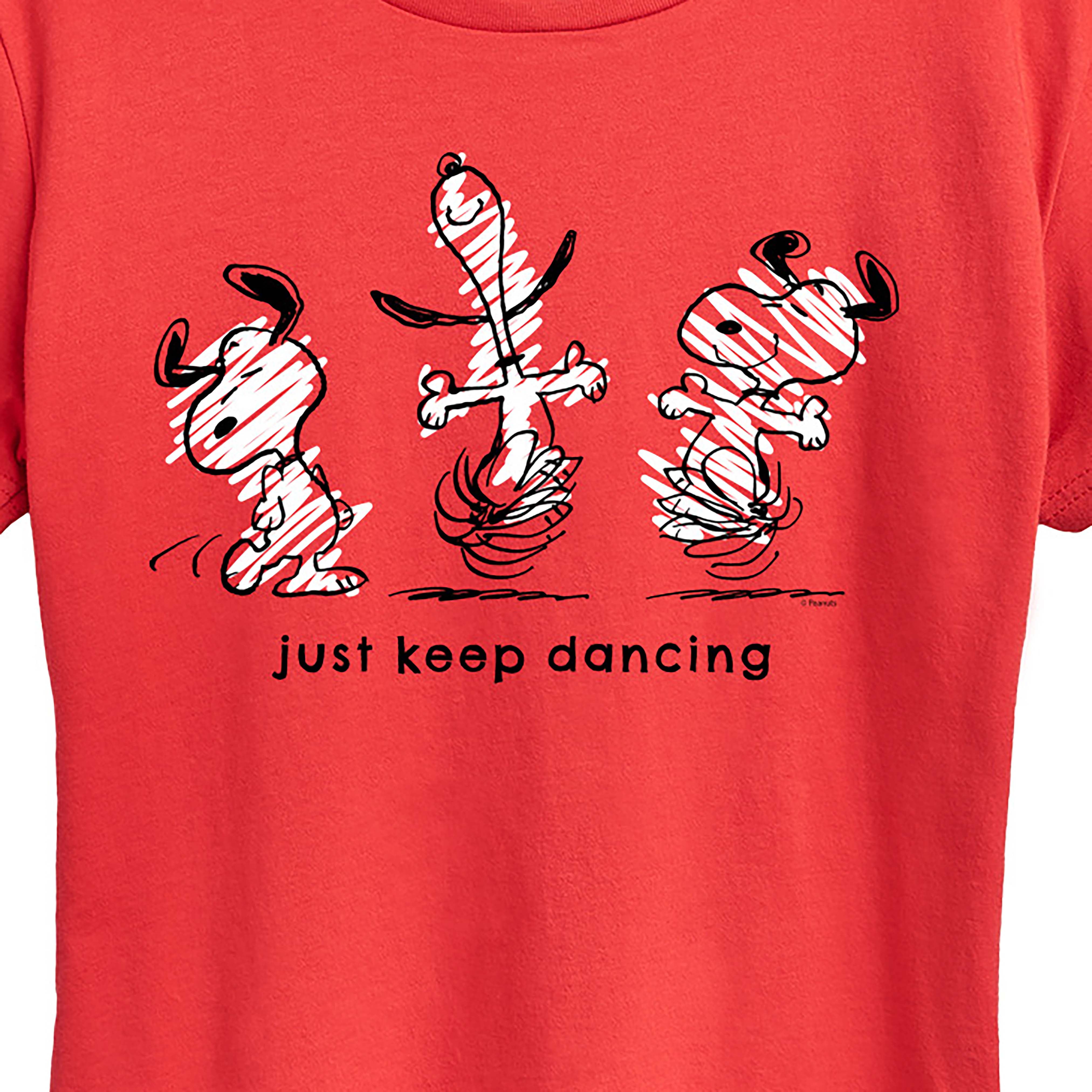 Peanuts - Snoopy Just Keep Women\'s Short Graphic T-Shirt - Dancing Sleeve