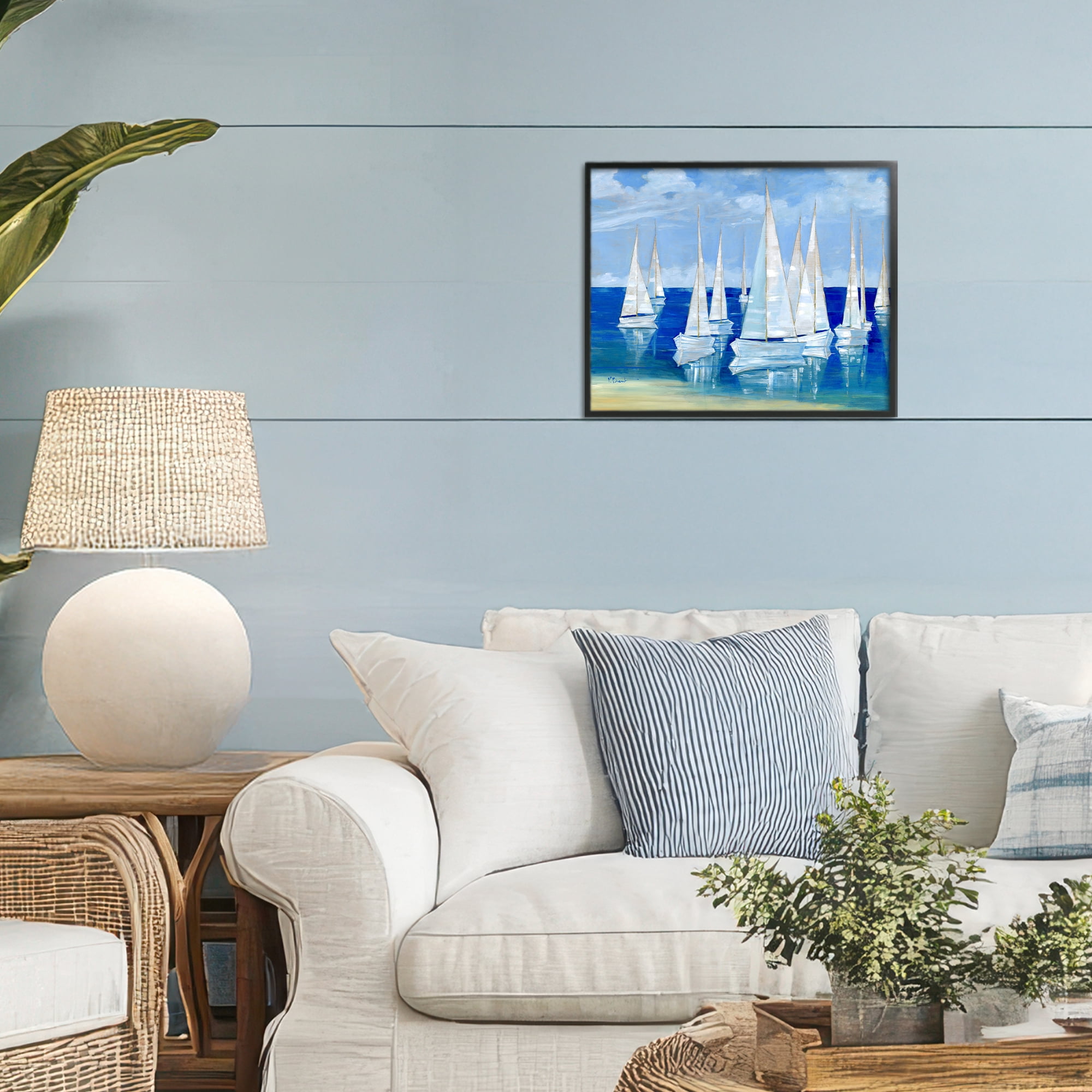 Stupell Industries Blanco Beach Sailboats Black Framed Giclee Art, design by Paul Brent