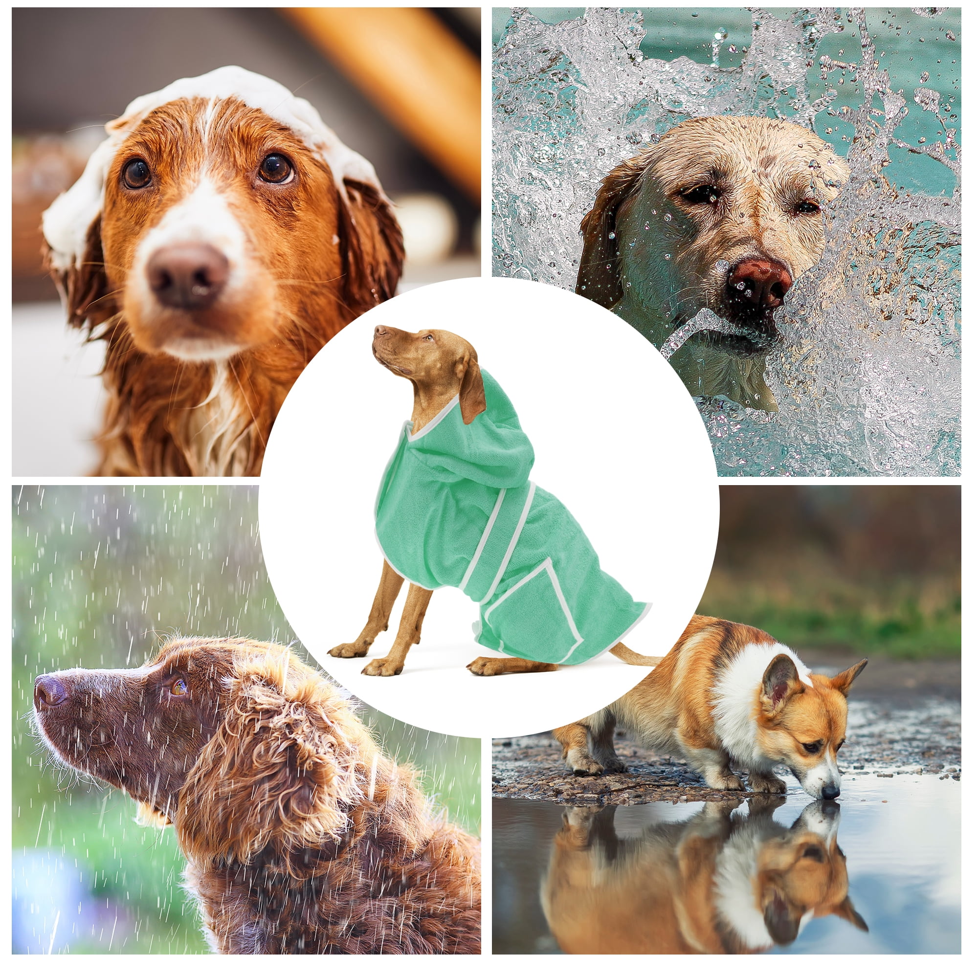 Unique Bargains Hooded Dog Bathrobe Soft Pet Towel Dog Towel Absorbent Coat XXS Green