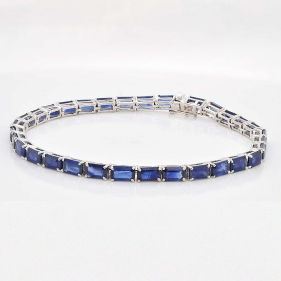 925 Silver Lab Sapphire Octagon Prong Setting Tennis Bracelet,Silver Lab Octagon Bracelet,Lab Sapphire Bracelet,Emerald Cut Bracelet gift