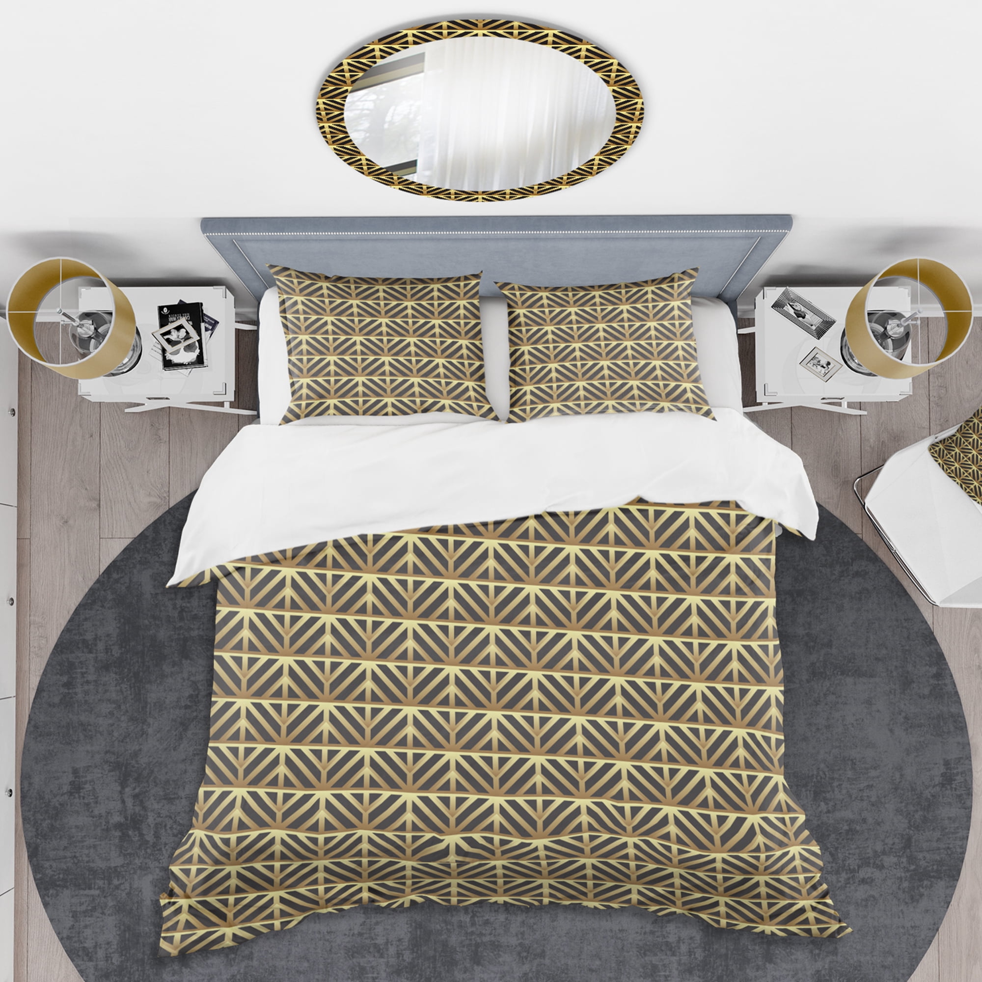 Designart 'Golden Luxury Metallic Geometrics XIV' Mid-Century Modern Duvet Cover Set