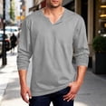 thumbnail image 2 of Long Sleeve Hippie Shirts for Men - Casual Loose Fit Soft Breathable Full Sleeves Mens V Neck Longline T Shirts Size M-5XL Gray, 2 of 6
