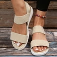 thumbnail image 5 of Ladies Wide Fit Comfort Low Wedge Slides, Cushioned Arch Support Open Toe Sandals for Outdoor Errands Beige 5.5, 5 of 5