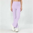 thumbnail image 2 of nerohusy Girls Flare Pants Summer Elastic High Waisted Yoga Pants Casual Solid Color Athletic Sports Full Length Pants Purple,14-15Years, 2 of 9