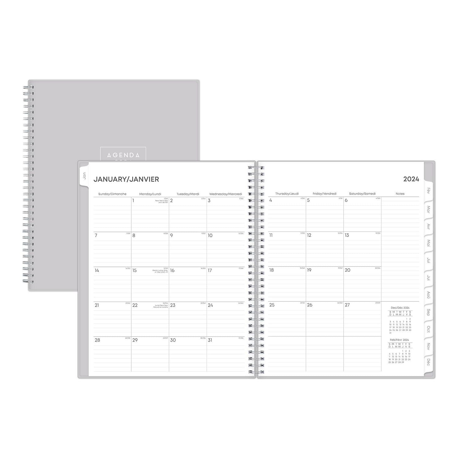 2024 Weekly Monthly Planner, 8.5x11, Blue Sky, Solid Gray