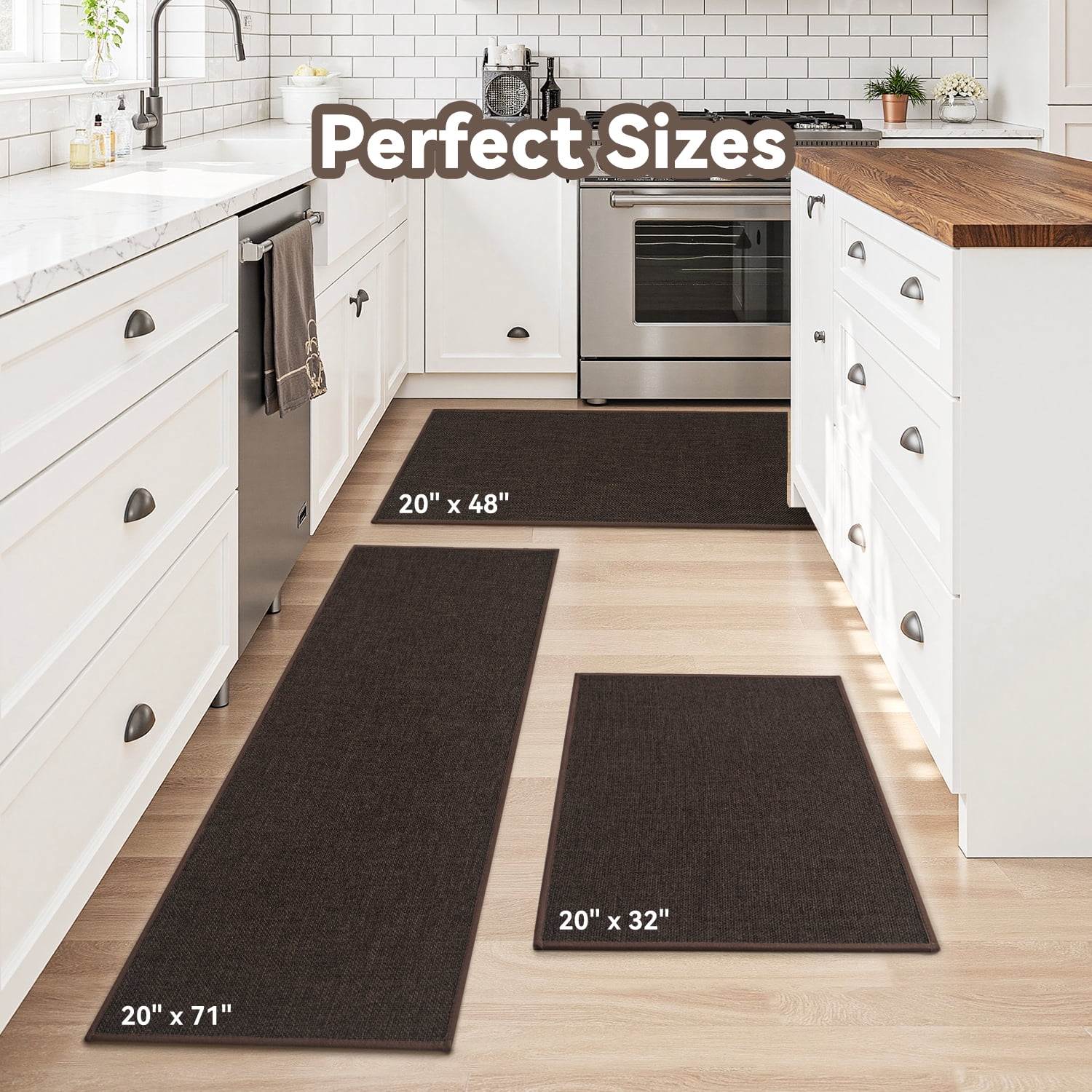 SIXHOME Washable Kitchen Rug, Absorbent Non-Slip Woven Floor Mat, 20"x48", Dark Brown, Rugs for Sink, Laundry, Hallway, Bathroom