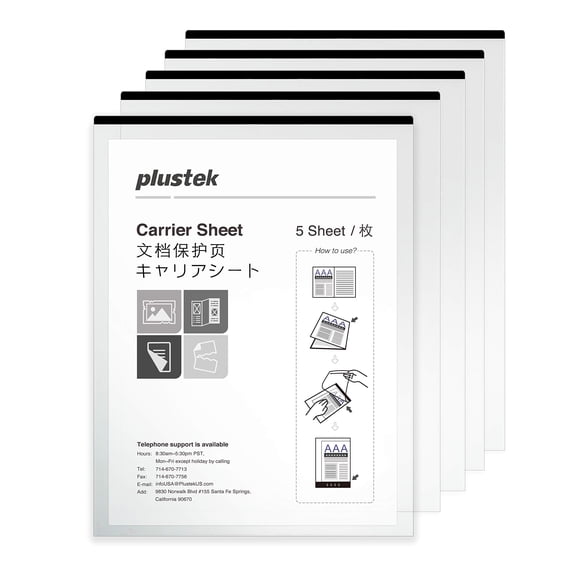 Fundas portadocumentos Plustek tamaño A4/Letter, paquete de 5