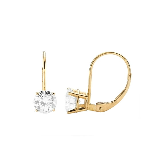 Charles & Colvard 14K Yellow Gold Moissanite 6.5mm Round Leverback Earrings 2.00cttw DEW