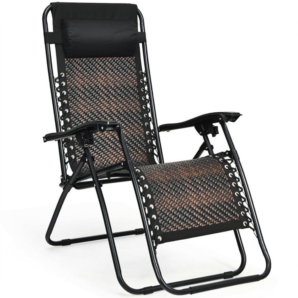 Aimee Lii Folding Rattan Zero Gravity Lounge Chair with Removable Head Pillow, Outdoor Patio Furniture, Brown