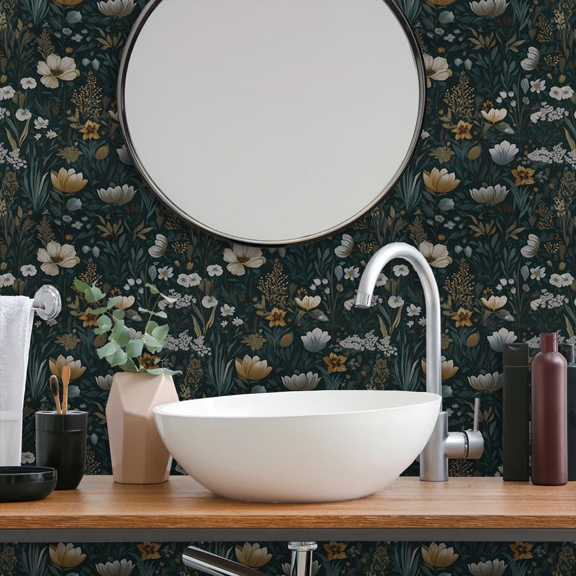 Abyssaly Floral Peel and Stick Wallpaper 17.3 "x 393.7" Wallpaper Vintage Vinyl Contact Paper Suitable for Home Walls Cabinet Bedroom