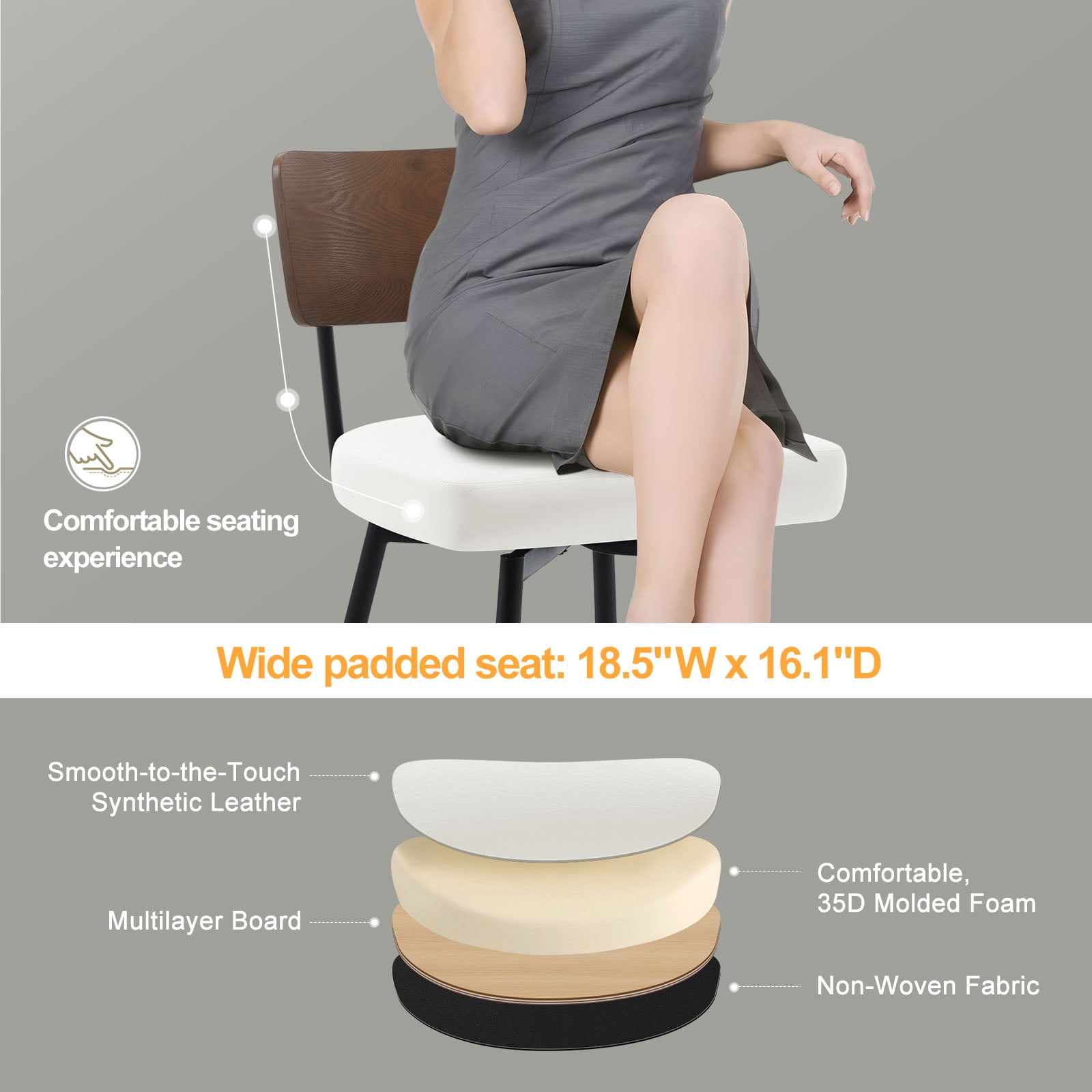 ANMINY Swivel Bar Stools Set of 3, 29" Seat Height, Upholstered Faux Leather Counter Barstools with Wood Backs and Metal Legs, Counter Height Bar Stool for Kitchen Island
