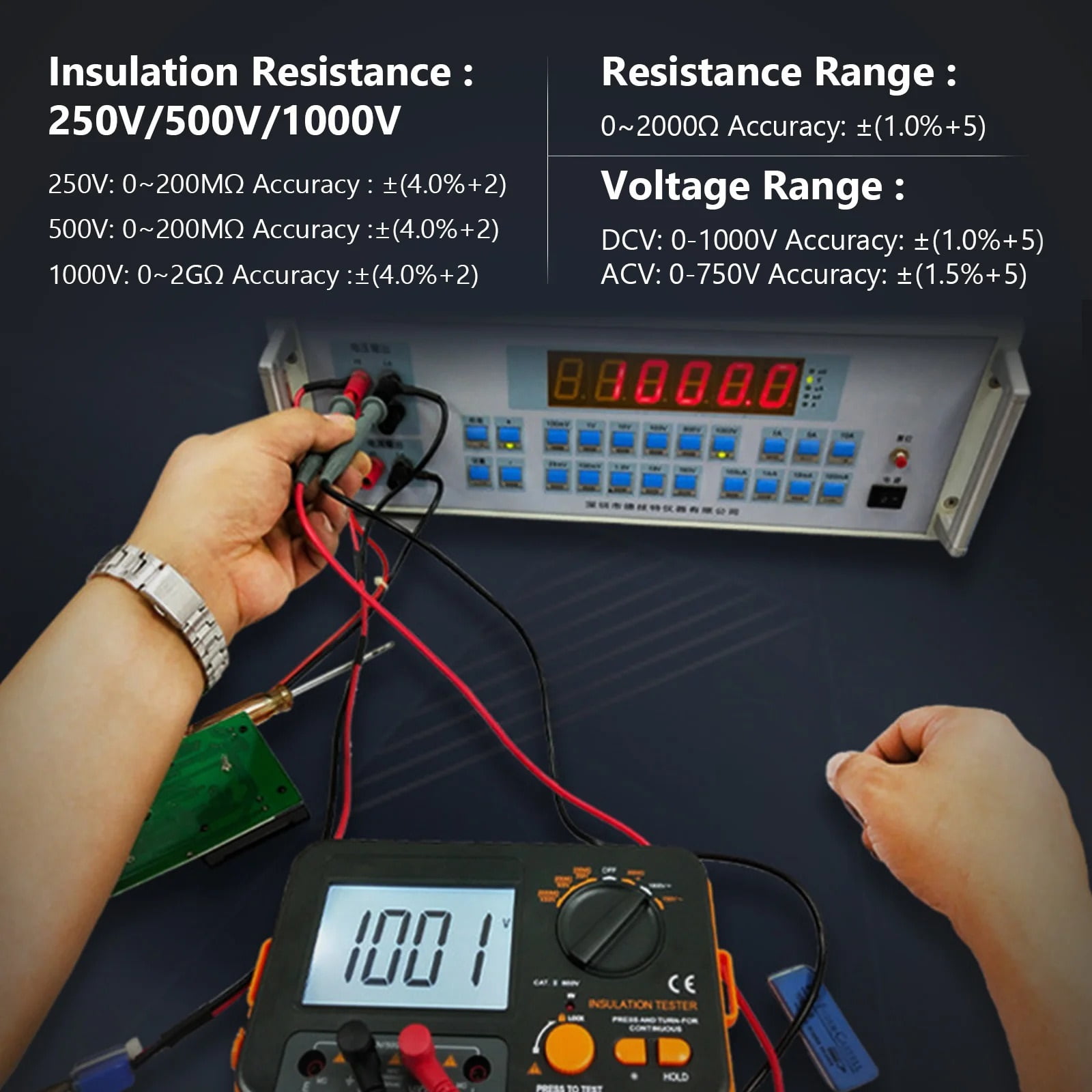Digital Megometer Meter Insulation Tester DCV ACV Resistance 0-2000M High Voltage Portable Multimeter DC 250/500/1000V AC 750V ,Accurate and Speed