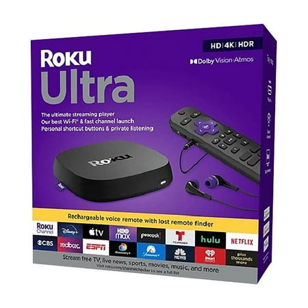 Roku Ultra | 4K/HDR/Dolby Vision Streaming Device and Voice Remote Pro with Rechargeable Battery - Black