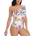 thumbnail image 3 of Sikiie Colorful Flowers Print Women One Piece Swimsuits Tummy Control One Shoulder Bathing Suits Ruffle Swimwear, From S to XXL-XX-Large, 3 of 6