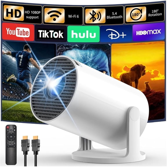 CocoBear Mini Projector for Bedroom with WiFi and Bluetooth, Y4 Portable Projector Support 4K 1080P, Auto Keystone 180° Rotatable, Compatible with HDMI/USB/PC/Phone