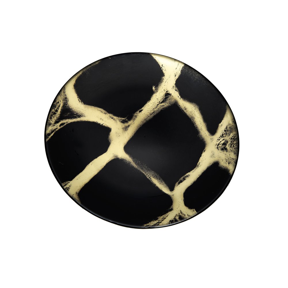 Set Of 4 Black And Gold Marbleized 8.25" Plates