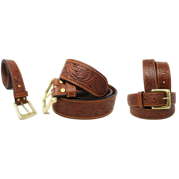 3334 Men's 11/2" Wide Tan Leather Basket Weave Tooled Belt 26RAA95TN