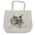 thumbnail image 1 of Animal Shopping Bag, Ink Sketch Hand Drawn Illustration of Cat Portrait Pattern Art, Eco-Friendly Reusable Bag for Groceries Beach and More, 15.5" X 14.5", Cream, by Ambesonne, 1 of 2