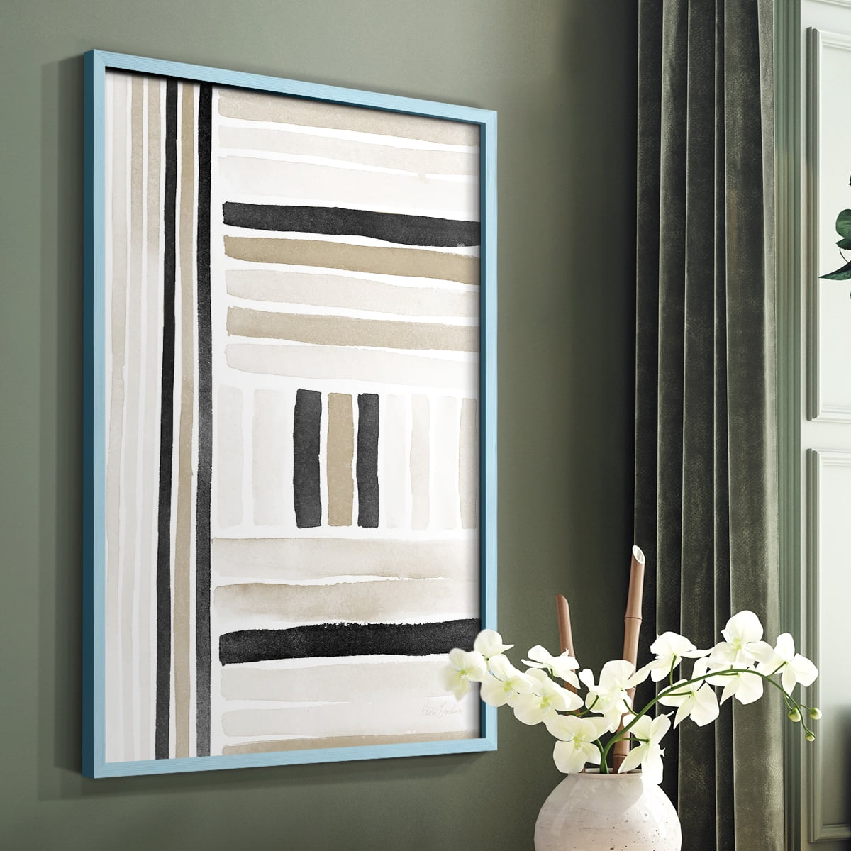 Neutral Lines II in Blue Solid Wood 11 x 14 Framed Print