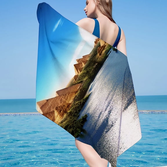 dinapents Family Beach Towel- 75x150cm Printed Microfiber Square Towels, Quick-Dry Sandproof for Kids & Adults
