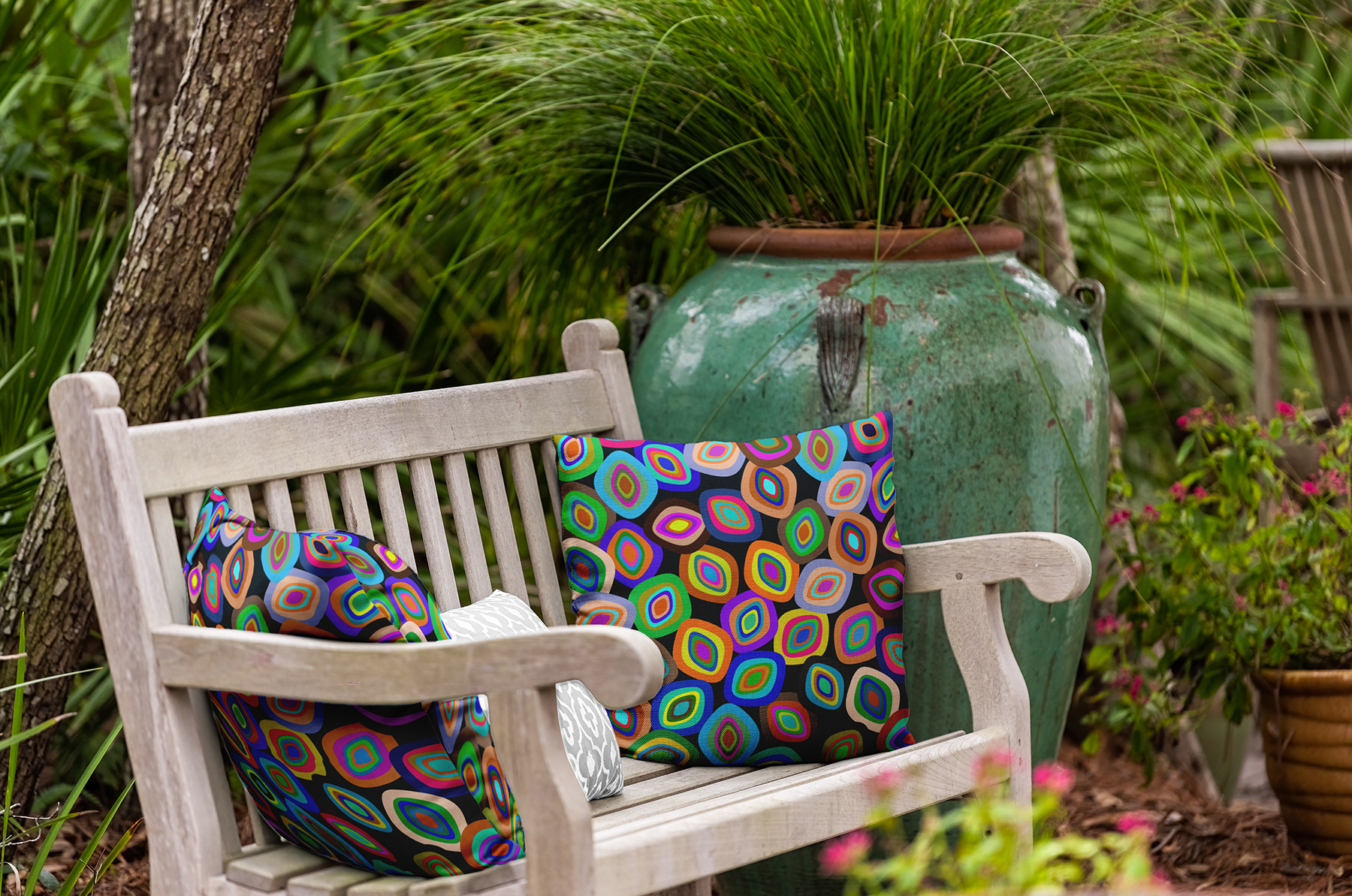 16" x 16" Simply Daisy Modern Leaf Pile Polyester Indoor/Outdoor Pillow, Multi Qty 1