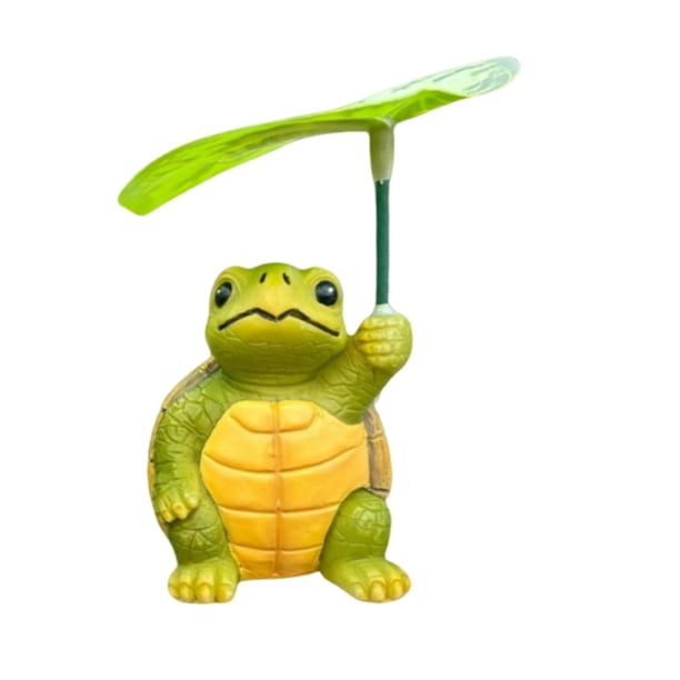 Estatua de animal pequeño pintada a mano, figura sosteniendo una hoja artificial, accesorio fotográfico de resina. Tortuga