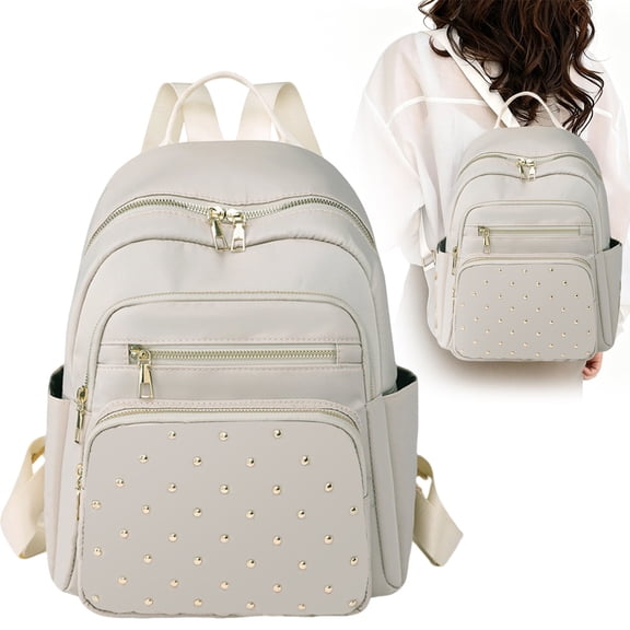 Small Backpack for Women Beige Mini Travel Backpack Purse Small Purses Cute Lightweight Back Pack Trendy Studded Bag