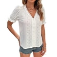 thumbnail image 2 of Lucakuins, camisetas recortadas de encaje para mujer, moda informal con botones y cuello en V, camisa de manga corta de verano, Tops, blusa, ropa de calle Lucakuins  moda, 2 of 9