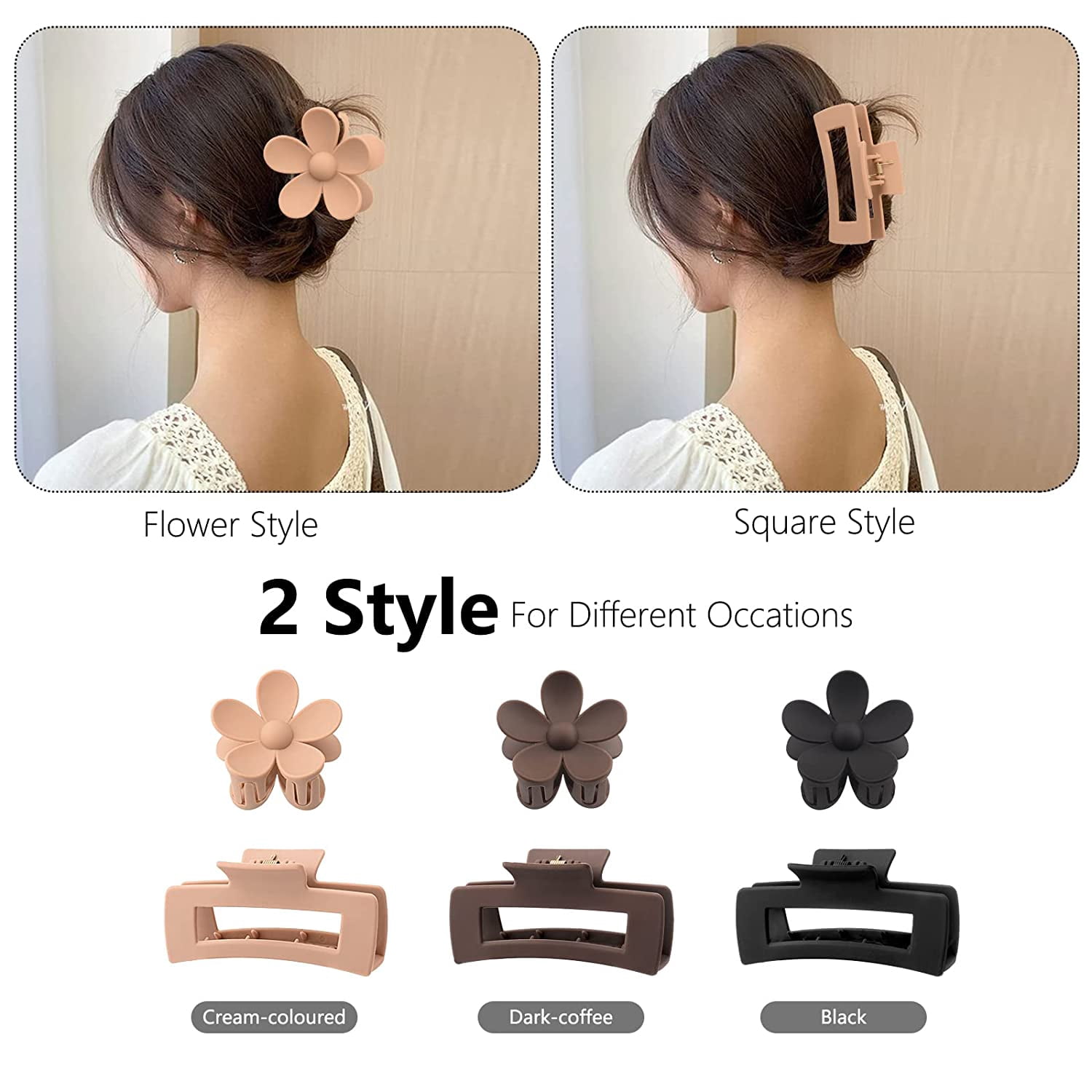 COPY - - Flower 4.1 Inch Large Hair Claw Clips 6 Pack 4.1 Inche Large Rectangle Hair Claw Clips Matte  main image 2