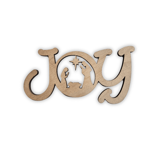 Krafty Supply 1/4" Birch Wood Joy Word with Nativity Scene | Christmas Crafts | Merry Christmas wood | Christmas wreath | Christmas Door hanger | Wood Letter | Wood Words | Craft Letters | 4"
