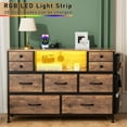 thumbnail image 3 of Laintene Dresser for Bedroom, 9 Fabric Chest of Drawers with LED Lights Power Outlets, TV Stand Storage Dresser for Living Room, Entryway, Brown, 3 of 7