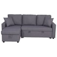 thumbnail image 2 of Kingway Furniture Hemus Linen Blend Reversible Sectional Sleeper Sofa with Pillows in Gray, 2 of 15