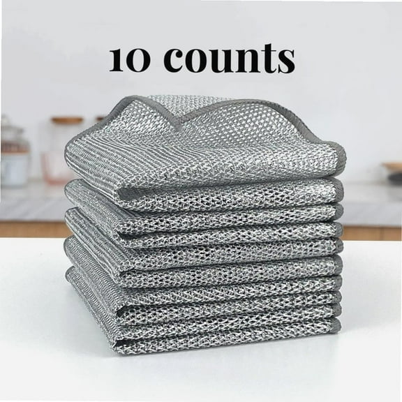10 Pack Reusable Dish Cleaning Cloths, Multipurpose Kitchen Scrubber for Pots, Pans, Sinks ,Wet & Dry Use, Durable Wire Dishwashing Rags for Effective Cleaning