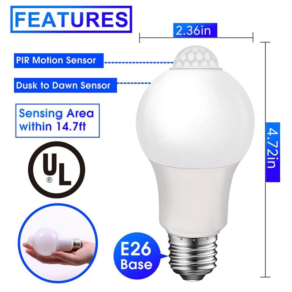 100 Watt Equivalent, Dusk to Dawn Sensor, Non-Dimmable - E26 LED Light Bulb, Daylight, 2-Pack