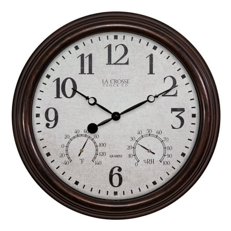 La Crosse Clock 15 Inch Indoor/Outdoor Quartz Analog Wall Clock with Temperature and Humidity, 404-3015