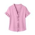 thumbnail image 4 of Women's Linen V-Neck Short Sleeve Blouse with Ruffled Hem for Casual Summer Wear, 4 of 6