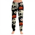 thumbnail image 2 of WULMLEO Women Soft Halloween Gothic Loungewear Jogger Pants, Skull Rose Floral Print, Adjustable Drawstring Elastic Waist Cuffed Ankle Casual Sleep Pajama Trousers Hot Pink M, 2 of 5