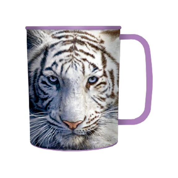 3D LiveLife White Tiger Cup – 300ml Lenticular Kids Cup by Deluxebase, Art by David Penfound