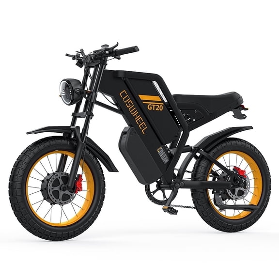 3000W Peak Dual Motor COSWHEEL GT20 Pro Electric Bike for Adults, with 48V40Ah Removable Battery,Up to 37MPH & 145 Miles, Electric Motorcycle with 7-Speed, 20"x 4.0 Fat Tire Ebikes UL2849