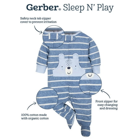 Gerber Baby Girl Sleep N Play Footed Pajamas, 4-Pack