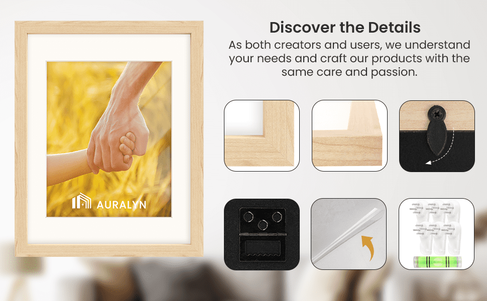 AURALYN 11x14 Picture Frame Set of 3 – Fits 8x10 with Mat or 11x14 Without Mat – Easy to Hang, Finger-Friendly, Includes Hanging Kit (Classic Wood Grain, 3 Pack)