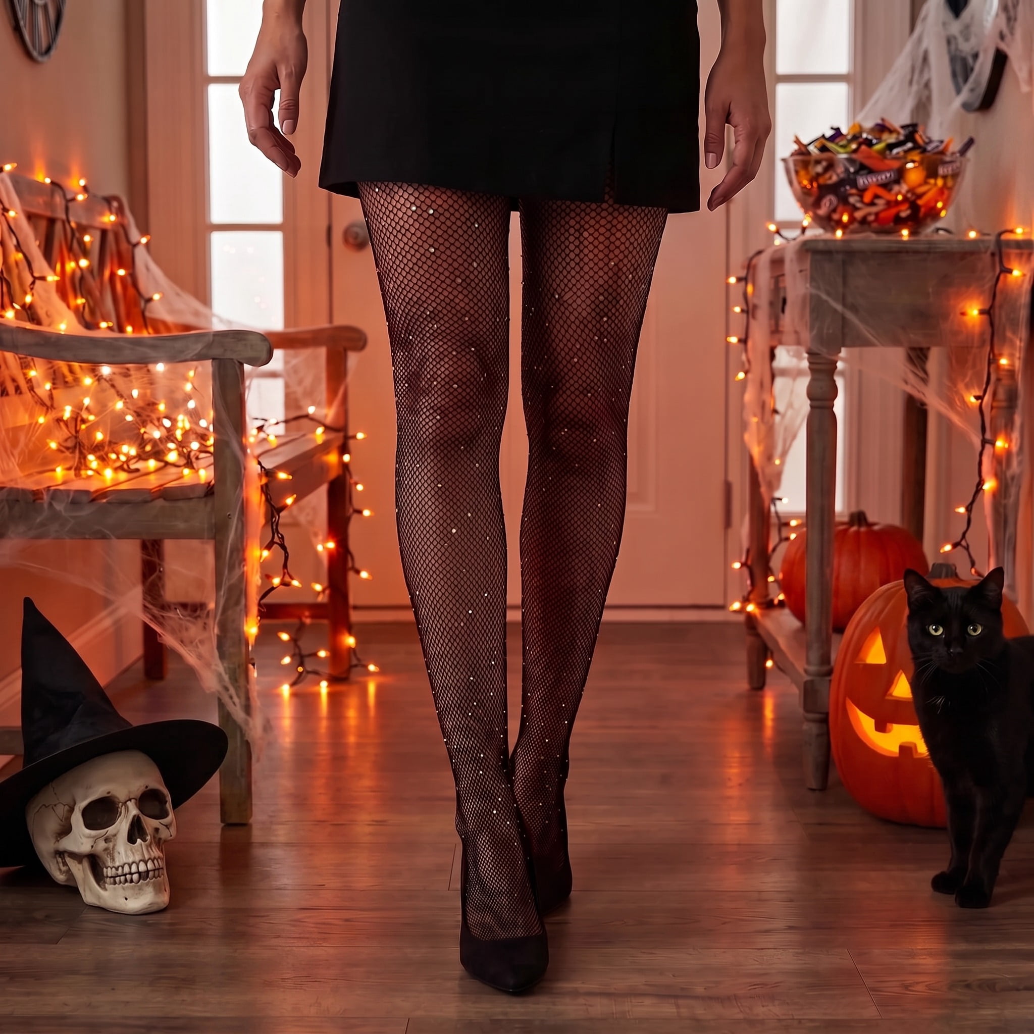 Rhinestone Fishnet Tights Costume Accessory for Adults, Black, XS-XL, Halloween by Way To Celebrate