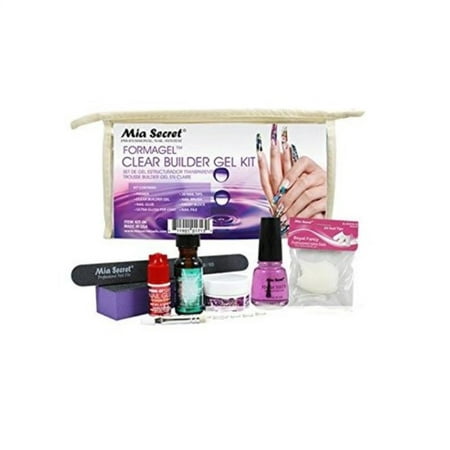 clear builder gel kit: primer, clear builder gel, nail glue, ultra gloss top coat, 20 nail tips, nail brush, emery block, nail