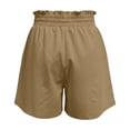thumbnail image 6 of Cotton Linen Shorts for Women Summer Casual Elastic High Waist Wide Leg Loose Beach Shorts with Pockets, 6 of 6