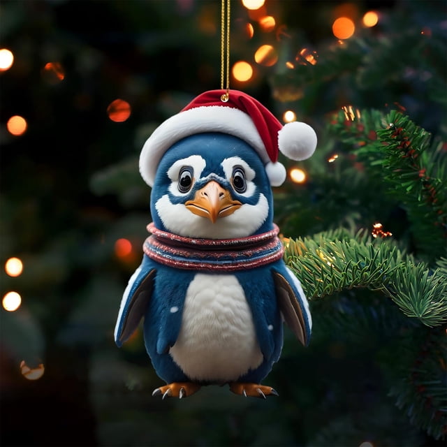 Xihbxyly Colgante de Pingüino Navideño de Acrílico, Diseño de Capa, Material Duradero, Accesorio para Espejo Retrovisor de Coche, Decoración para Árbol de Navidad, Idea de Regalo Festivo, Tamaño Comp
